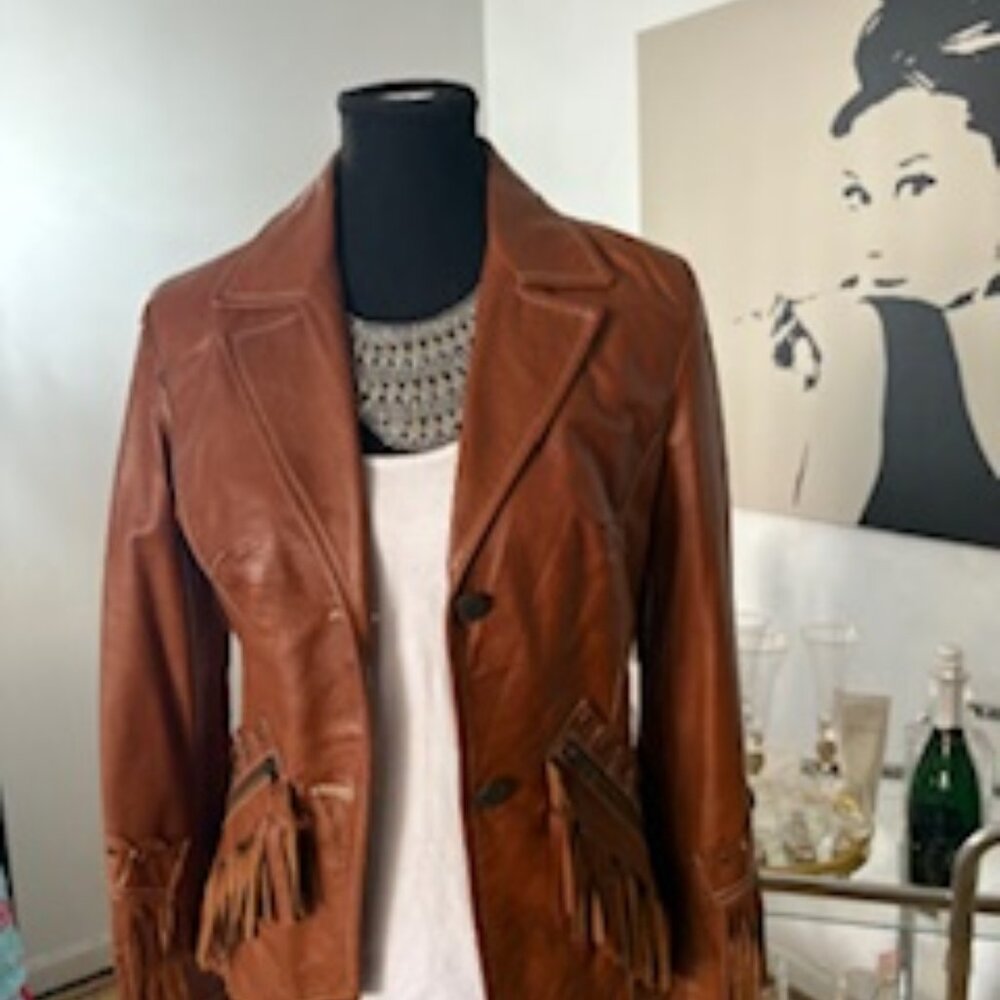 Fringe leather blazer jacket